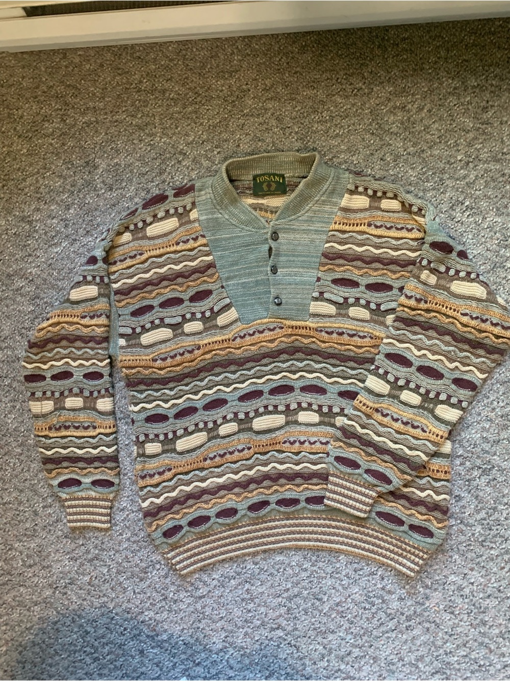 Tosani Multi-Pattern Three Button Sweater